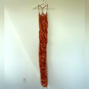 Orange Sheer Bodycon Maxi Dress